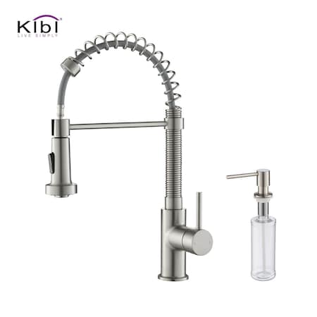 Kibi Aurora Single Handle Pull Down Kitchen Sink Faucet with Soap Dispenser C-KKF2003BN-KSD100BN